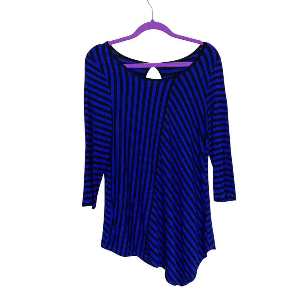 Cable & Gauge Women Blue Black Striped Boat Neck Stretch Tunic Knit Top SZ M (8)